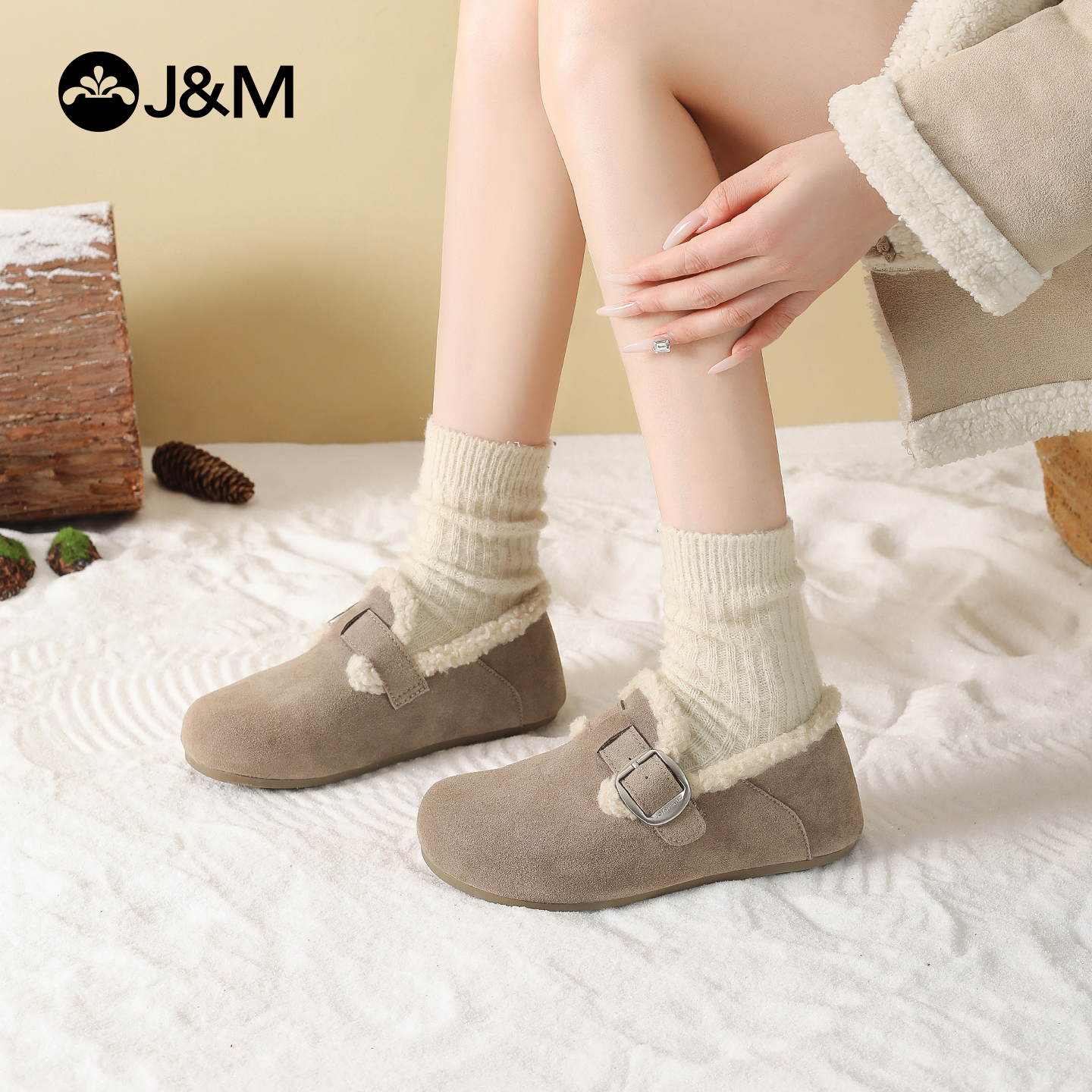 快乐玛丽加绒保暖一脚蹬勃肯鞋