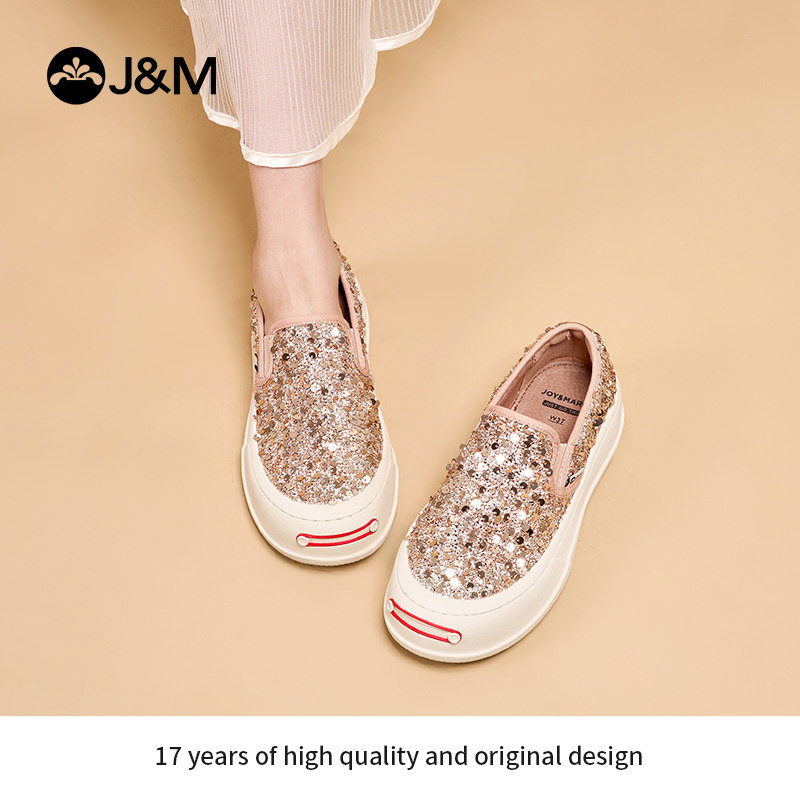 快乐玛丽乐福鞋女2026春季新款一脚蹬休闲时尚亮片软底增高松糕鞋