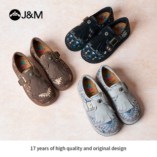 jm快乐玛丽懒人乐福鞋女2026新款秋季一脚蹬厚底复古印花勃肯鞋女