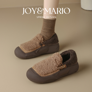 快乐玛丽毛毛鞋女2025冬季新款浅口厚底懒人一脚蹬外穿加绒棉鞋女
