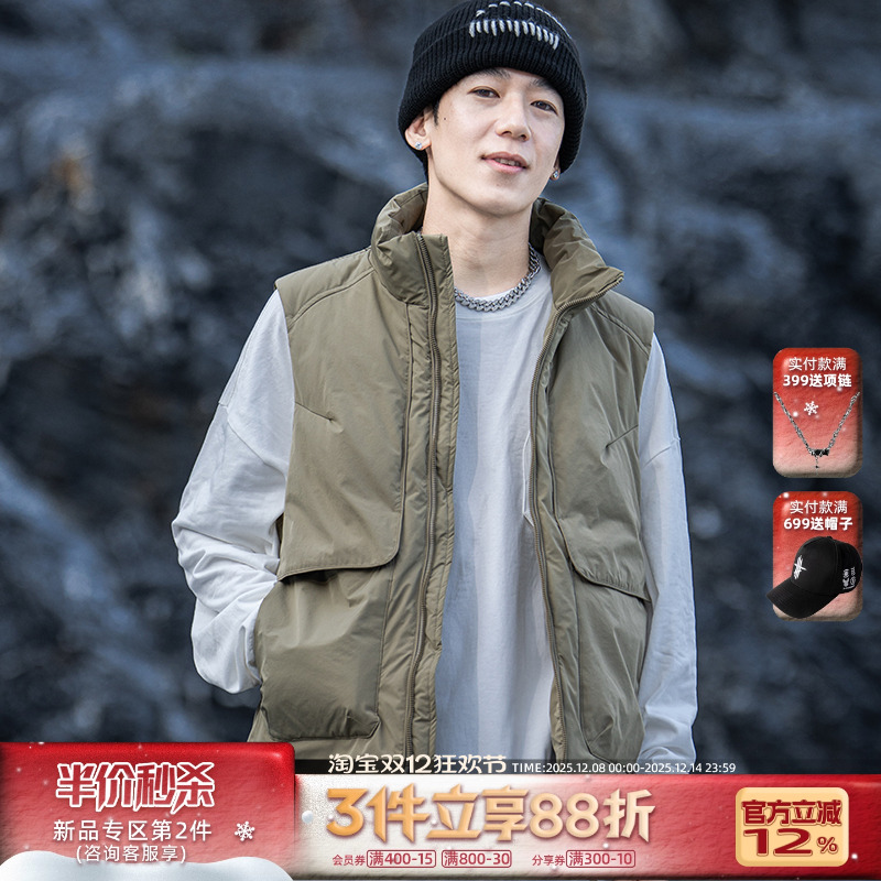 AOGZ工装羽绒马甲男女2025爆款秋冬宽松加厚保暖外穿背心坎肩外套