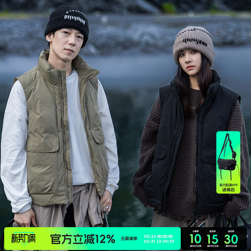 AOGZ工装羽绒马甲男女同款秋冬季抗寒显瘦宽松潮牌外穿坎肩羽绒服