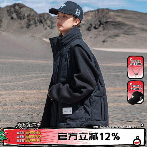 AOGZ可隐藏帽子棉马甲男款秋冬季新款多口袋坎肩外套美式工装背心