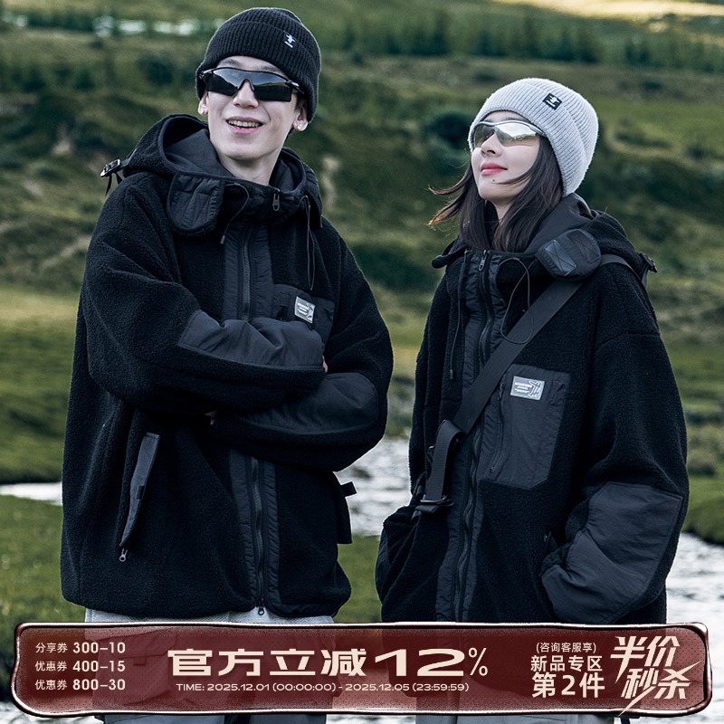 AOGZ国潮工装外套男女秋冬2025新款加绒加厚夹克情侣仿羊羔绒棉服