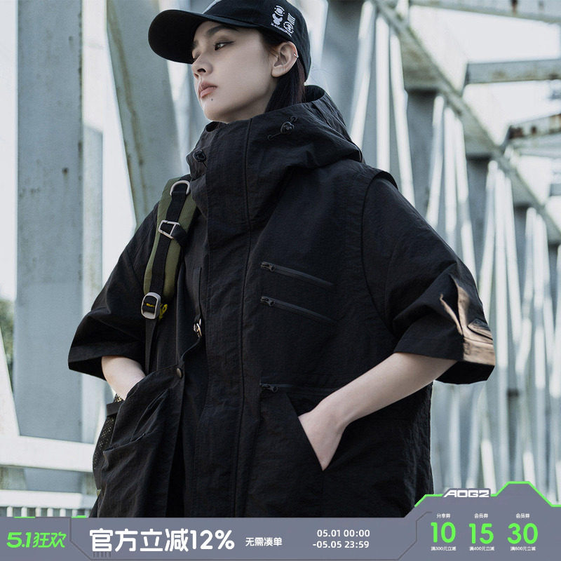 AOGZ连帽马甲男女春秋季新款可拆卸口袋户外战术背心机能工装外套