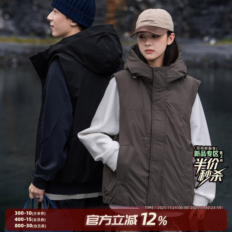 AOGZ户外机能90鸭绒工装羽绒马甲秋冬季新款加厚保暖连帽羽绒背心