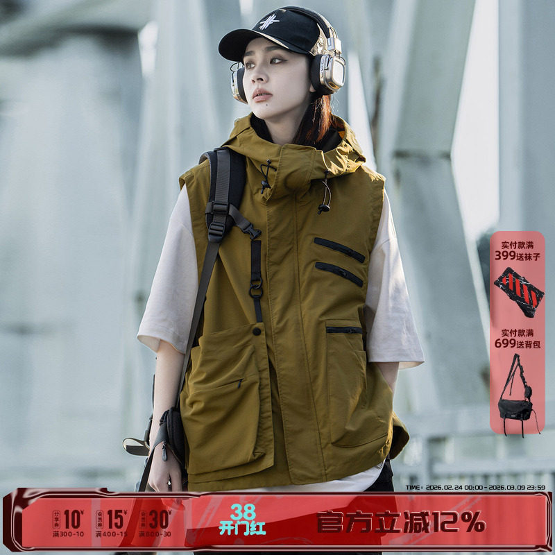 AOGZ可拆卸口袋工装机能马甲男女春秋季户外百搭无袖背心马夹坎肩
