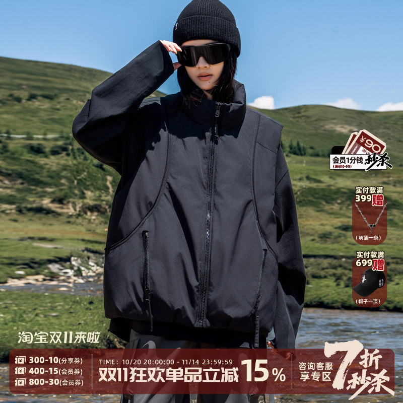 AOGZ叠穿羽绒马甲男女冬季无袖坎肩户外潮牌美式情侣立领马夹外套