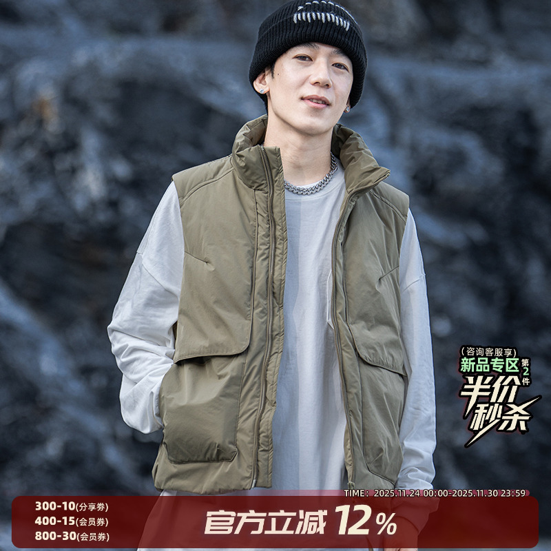 AOGZ工装羽绒马甲男女2025爆款秋冬宽松加厚保暖外穿背心坎肩外套