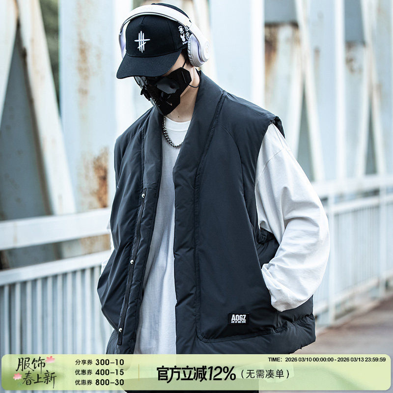 AOGZ国潮牌棉马甲男女秋冬季新款复古坎肩道袍情侣装机能马夹外套