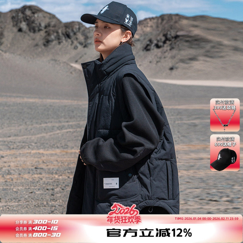 AOGZ可隐藏帽子棉马甲男款秋冬季新款多口袋坎肩外套美式工装背心