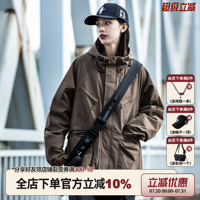 多口袋宽松工装连帽夹克