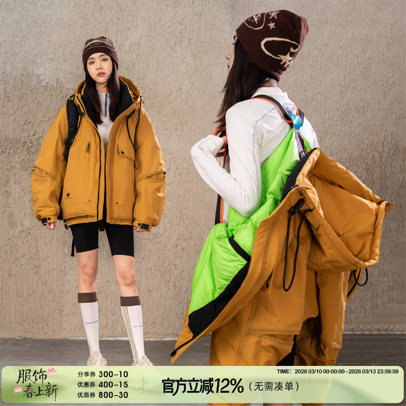 AOGZ工装羽绒服男2025新款冬90白鸭绒潮牌宽松保暖加厚女冲锋外套