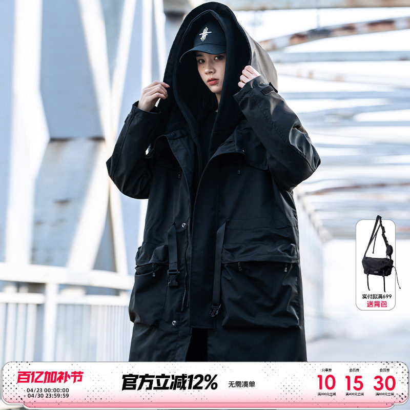 AOGZ国潮牌中长款假两件风衣男女秋冬季新款大衣情侣斗篷工装外套