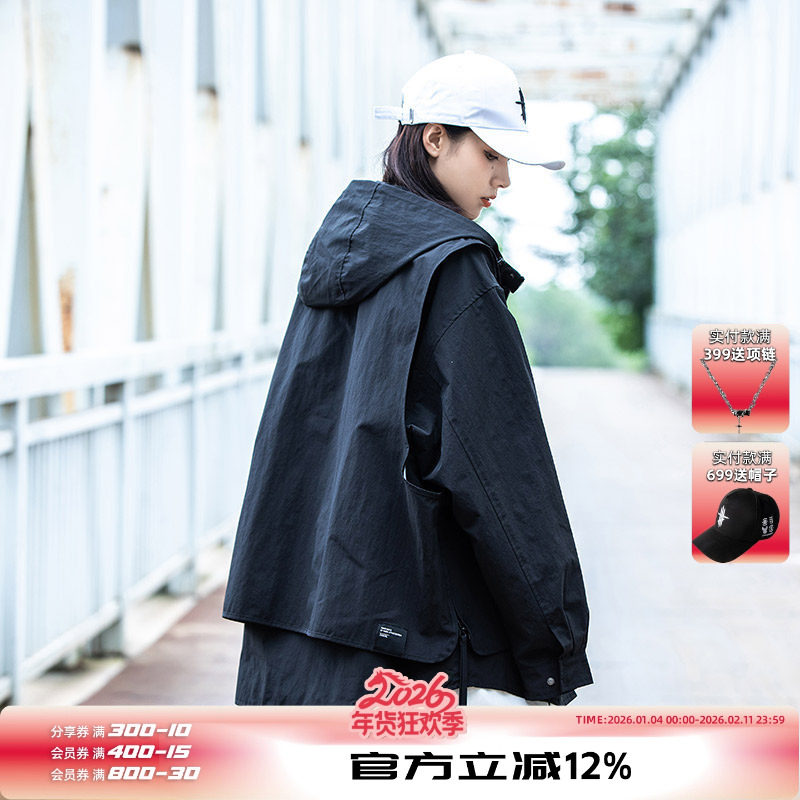 AOGZ美式假两件羽绒服工装连帽夹克外套男女秋冬新款保暖冲锋上衣