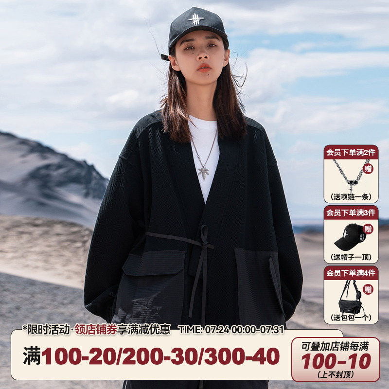 AOGZ新中式口袋拼接长袖道袍男女春秋季2025新款情侣装工装外套潮
