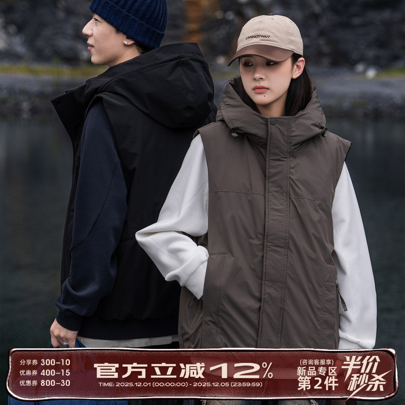 AOGZ户外机能90鸭绒工装羽绒马甲秋冬季新款加厚保暖连帽羽绒背心