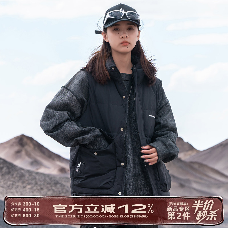 AOGZ国潮牌白鸭绒羽绒马甲男女秋冬季新款坎肩机能风工装背心外套