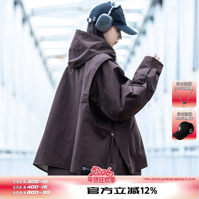 AOGZ工装羽绒服夹克男女秋冬2025新款美式痞帅爆款假两件冲锋外套