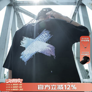 印花圆领上衣情侣短袖 镭射反光T恤男宽松个性 潮 新款 小彬国潮夏季