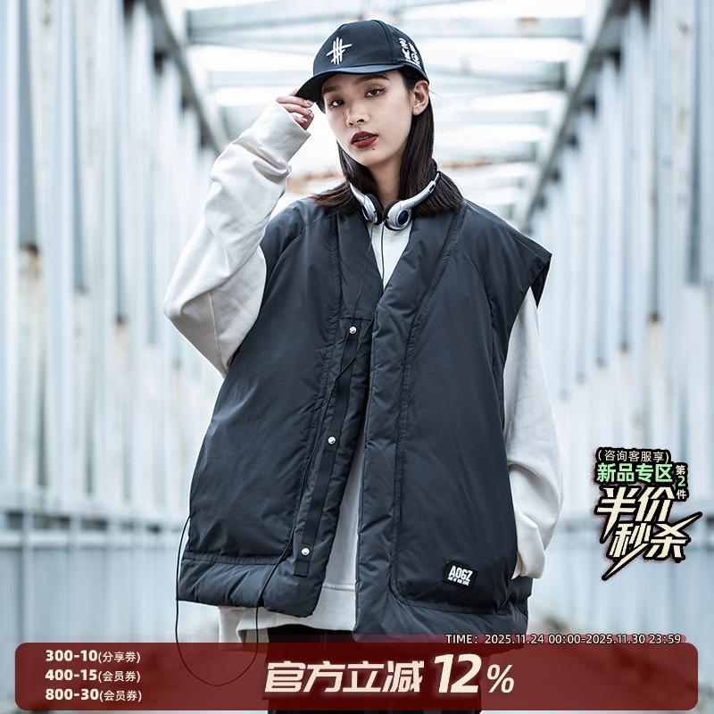 AOGZ潮牌道袍棉马甲男女生2025新款秋冬季日系复古坎肩马夹外套潮