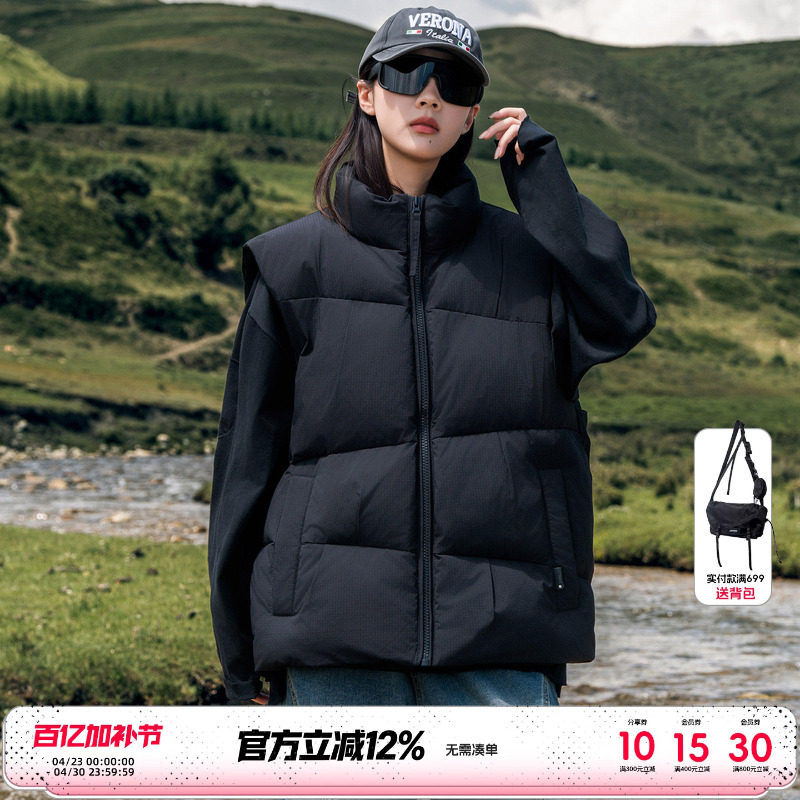 AOGZ高蓬松棉马甲男女秋冬立领宽松保暖户外美式情侣运动叠穿外套