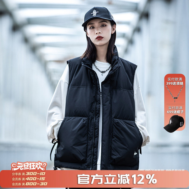 AOGZ国潮牌立领羽绒服马甲男女冬季新款外穿背心情侣坎肩工装外套