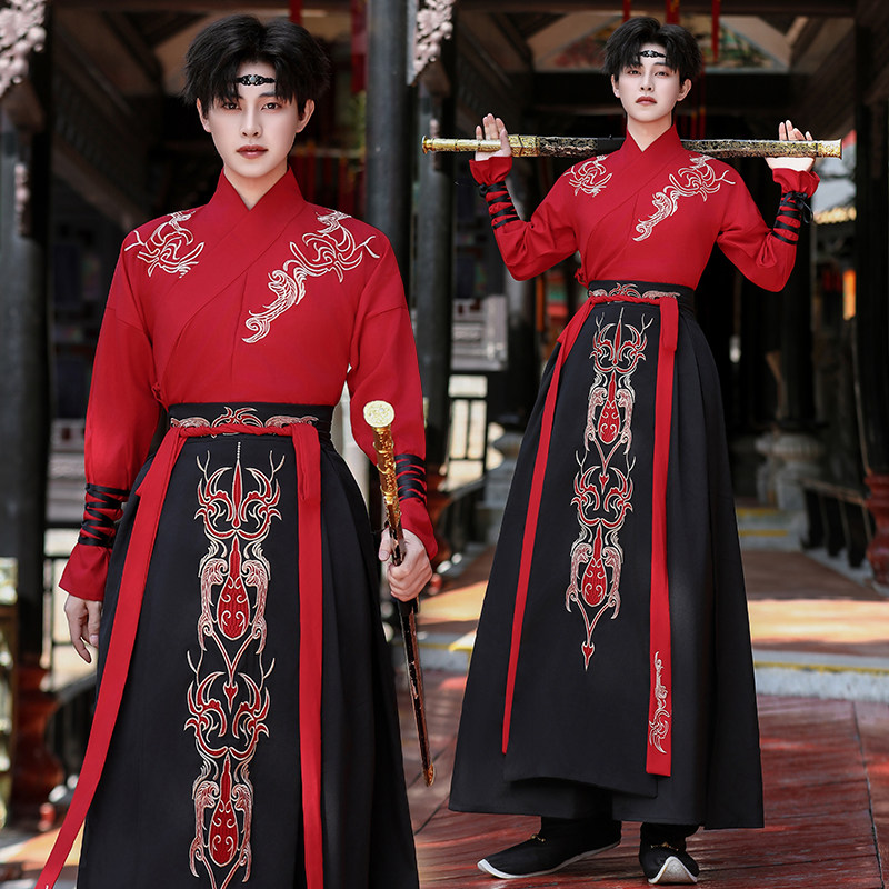 原创汉服重工刺女绣花交领半臂武侠风中性情侣装CP男大码汉服
