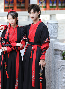 武侠风汉服女黑色霸气古风学生帅气中国风侠客侠女古装情侣套装男