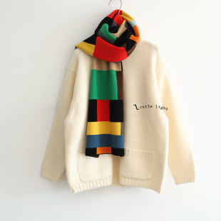 几何彩色围巾纯羊毛撞色大围巾披肩英伦风女士秋冬保暖配件