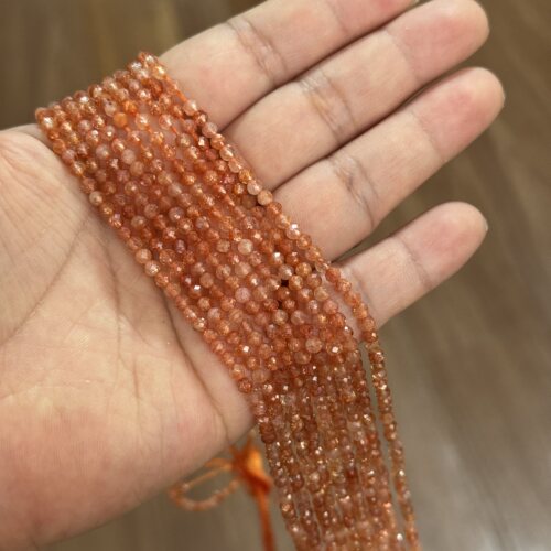 3mm天然金太阳刻面散珠足球圆面闪隔珠配珠半成品Diy项链手链手工