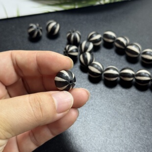 14mm西亚古珠黑白六线瓜珠玛瑙圆珠多宝手串顶配珠项链锁骨珠邦迪