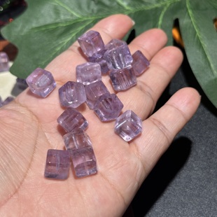 2颗装 10mm天然玻利维亚浅紫水晶方糖散珠半成品DIY项链手链配珠