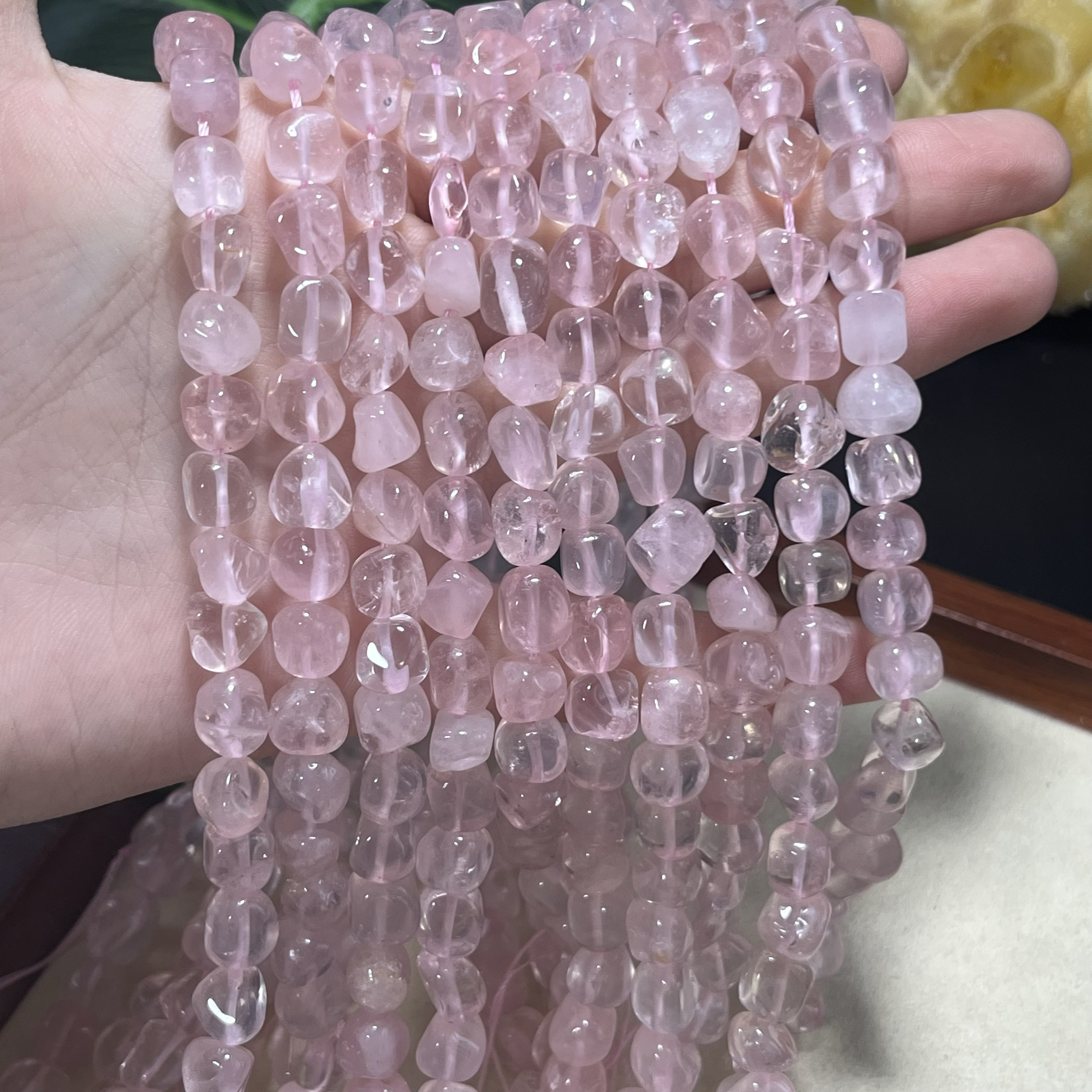 纯天然7mm不规则糖豆星光粉晶散珠半成品DIY多宝项链手链配珠串珠