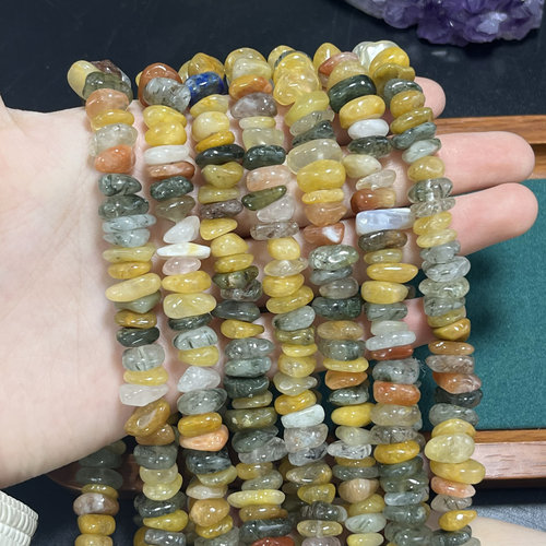天然石水晶玉石多宝系列不规则碎石中孔约10mm散珠半成品DIY项链