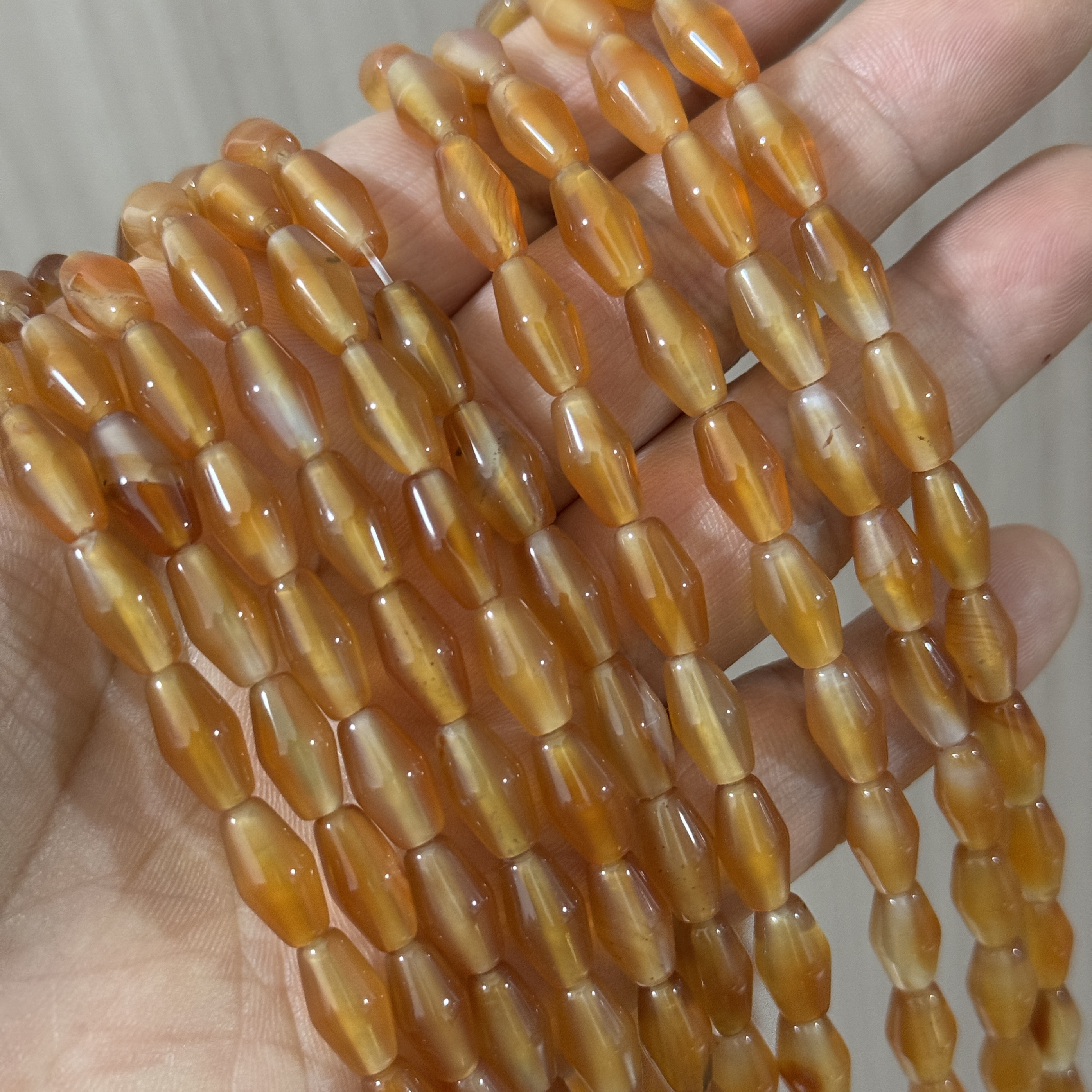天然浅橘色红玛瑙6*12mm八棱散珠半成品Diy项链手链配珠隔珠
