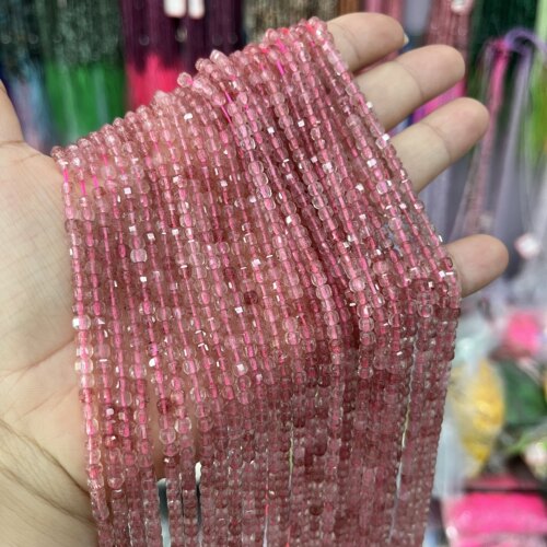 3mm天然方糖型草莓晶散珠半成品Diy项链手链手工串珠冰透红润籽多