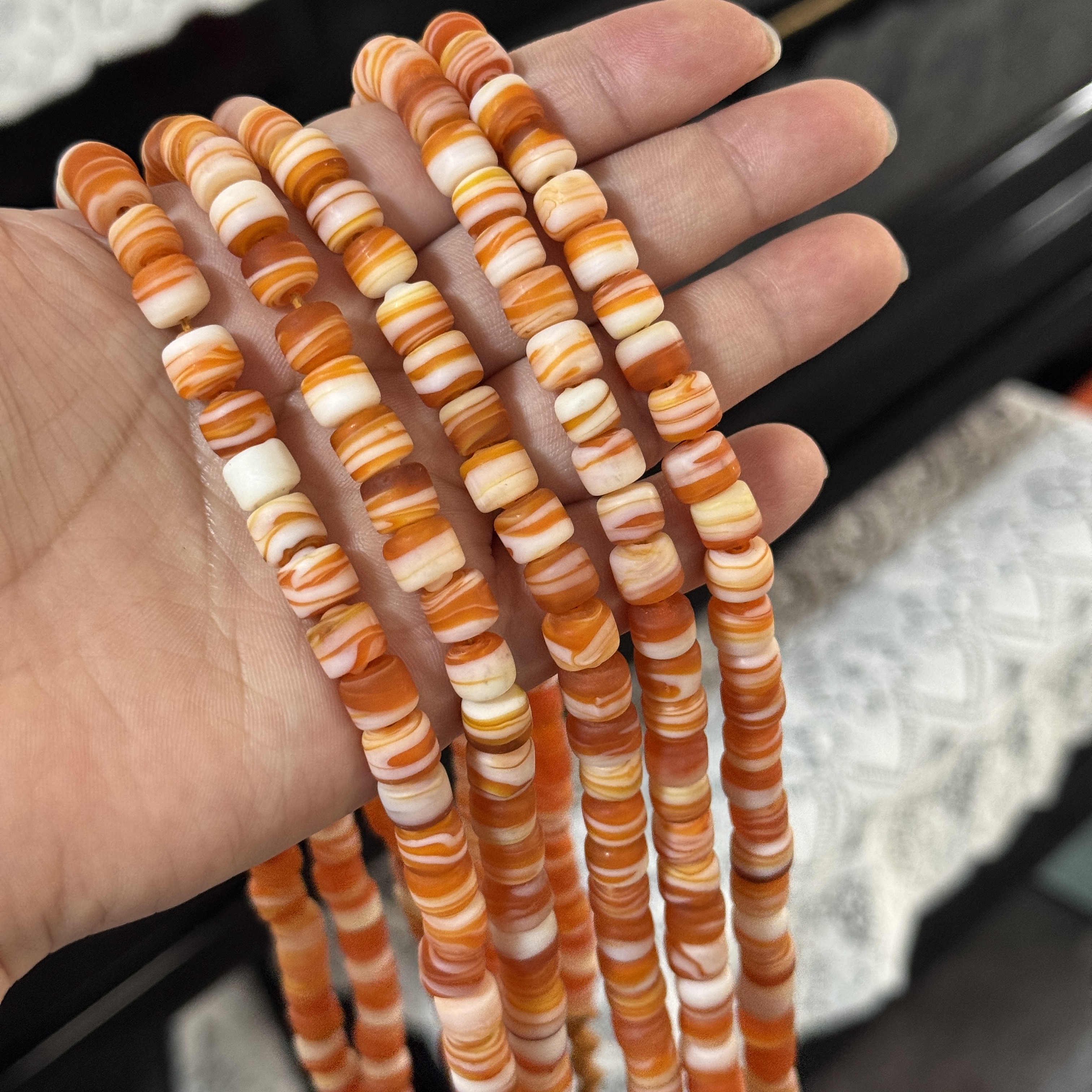 桔红色约8mm老型不规则琉璃墩墩款卡卡姆巴散珠半成品DIY项链手链