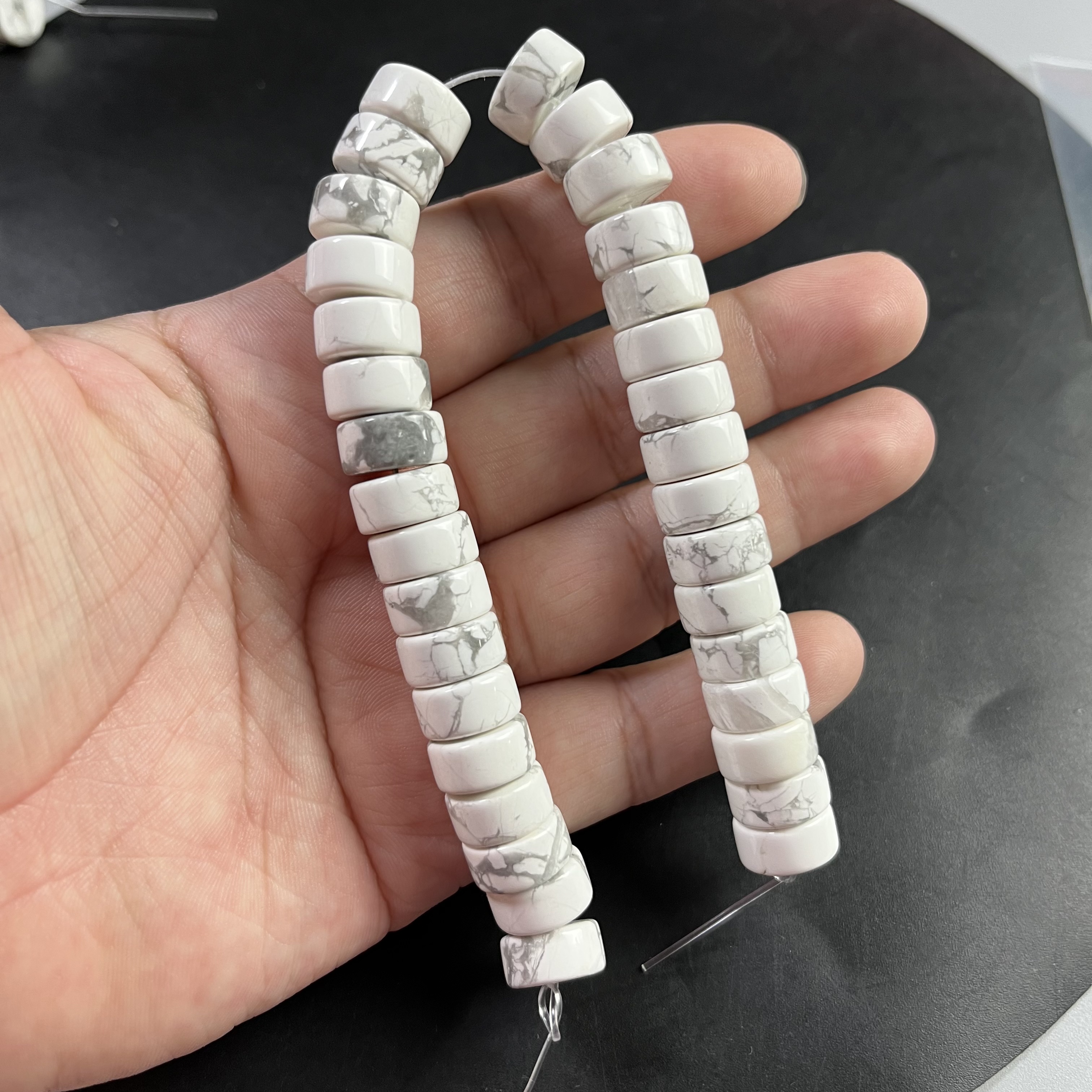 天然进口白松石直切大车轮珠12*6mm半成品散珠32颗手链配珠饰品