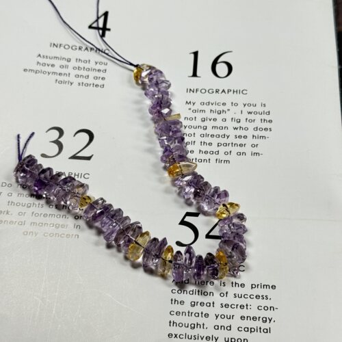 孤品约14*5mm天然玻利维亚紫水晶黄水晶中孔切面碎牙25cm长