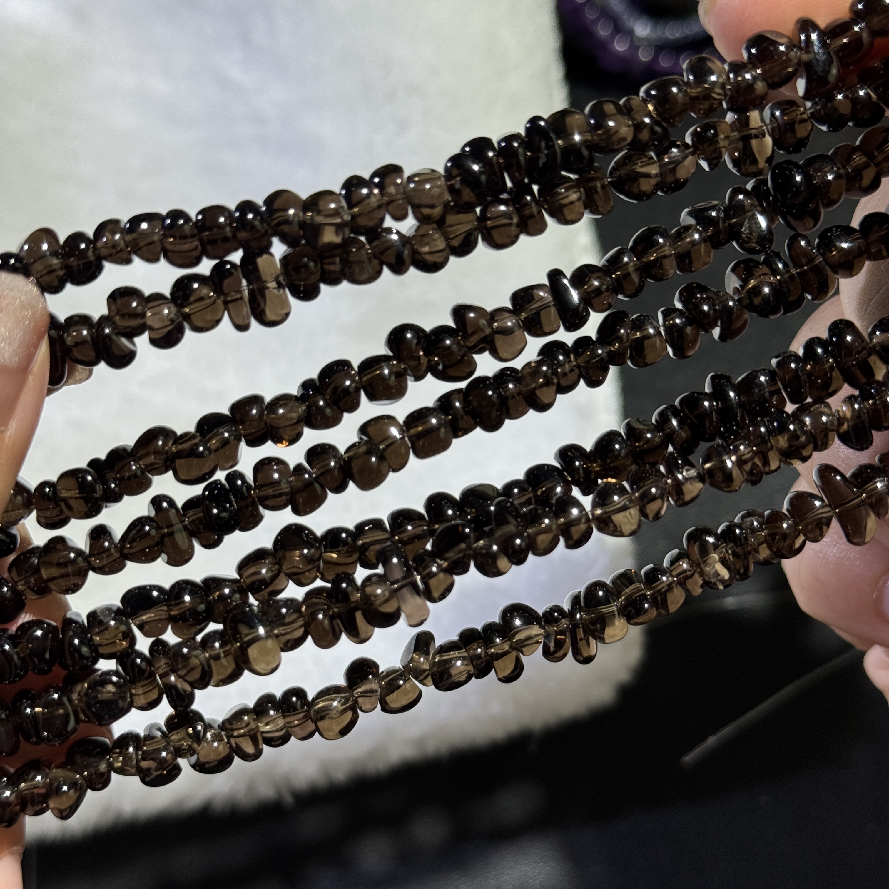 纯天然不规则约6mm茶晶碎石散珠半成品DIY项链手链配珠