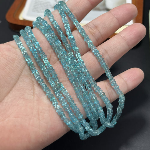 进口纯天然透磷灰光面算盘珠4*2mmDIY项链手链配珠半成品40厘米