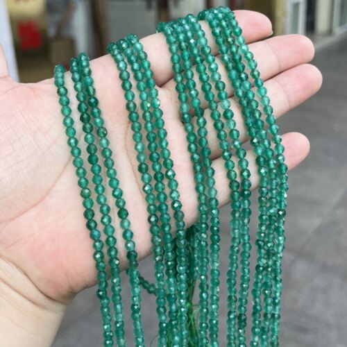 新货天然翠绿色4mm切面绿玛瑙散珠Diy锁骨链手链配珠好品质好货