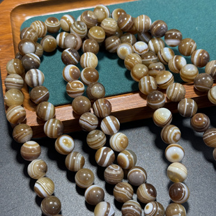 10mm卡其色缠丝带眼天然阿富汗玛瑙圆珠散珠半成品DIY毛衣链手链