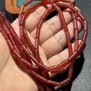 天然老玛瑙橘皮纹哑光红玛瑙管珠4*13mm散珠半成品Diy项链手链配