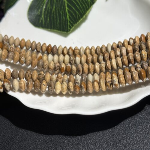 约8*4mm高品质天然石图画石飞碟珠散珠半成品Diy项链手链配珠串珠