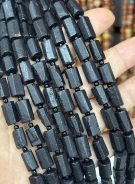 纯黑天然黑碧玺长方柱约7*10mm散珠半成品DIY项链手链配珠38cm