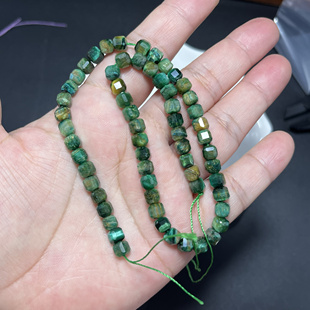 天然炫彩闪光猫眼5mm绿云母方糖切面散珠半成品DIY项链手链配珠