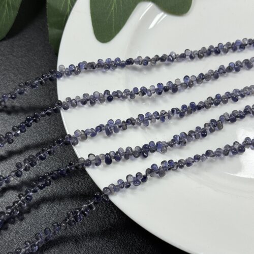 干净通透天然堇青石水滴3*5mm/20cm半成品Diy项链手链配珠孔0.4mm