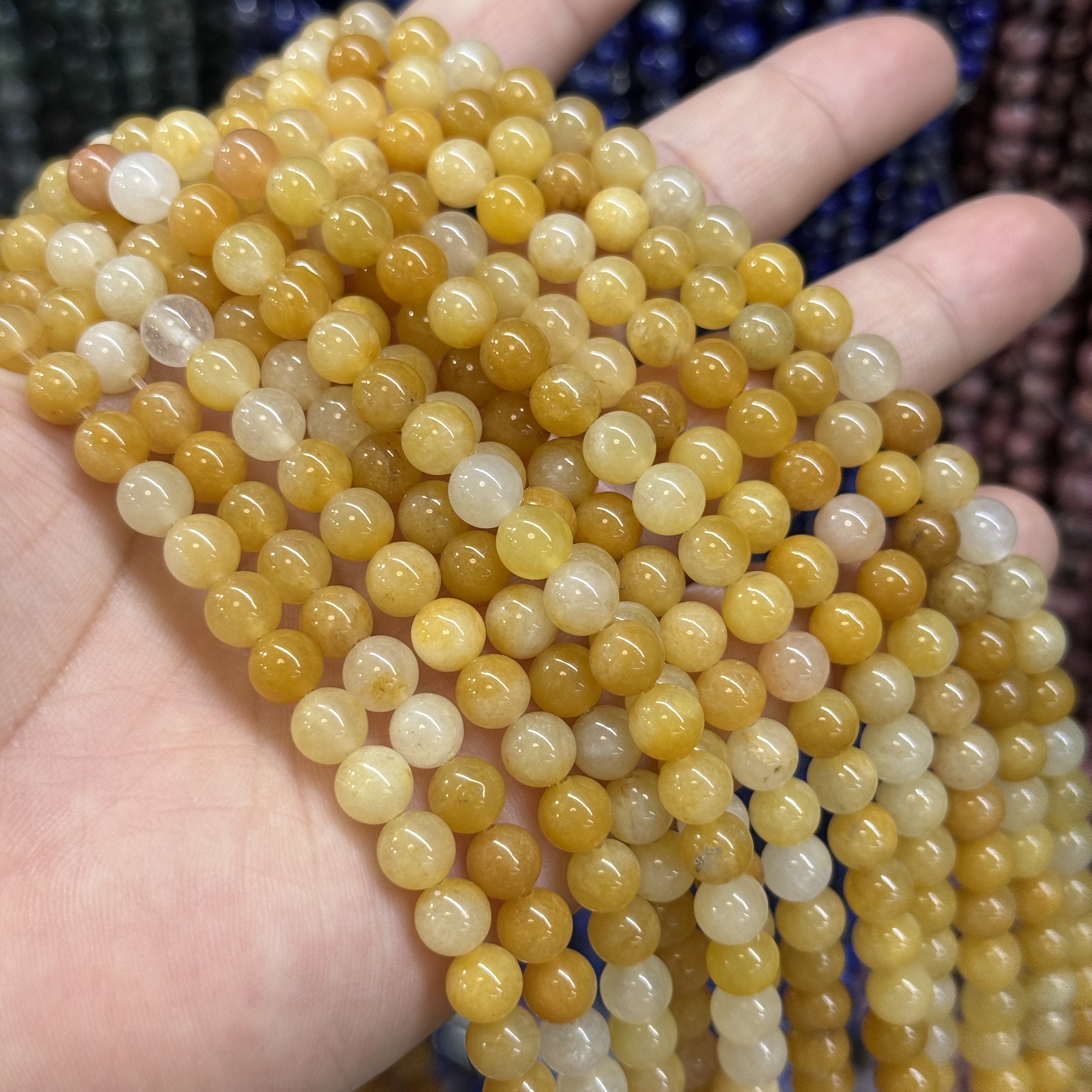 天然石6mm黄玉圆珠散珠半成品DIY项链手链配珠成色好看杂质少